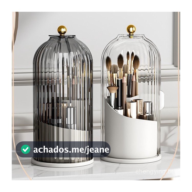 Organizador de Maquiagem Acrílico Transparente - Compartimentos Anti-Risco com Porta Pincéis e Prateleira de Batons