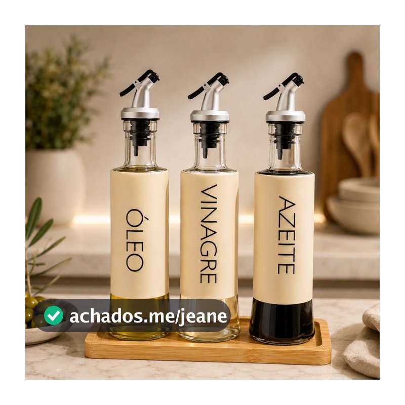 Kit Galheteiro Completo Com Bandeja Azeiteiro Vinagreiro E Óleo De Vidro 310 Ml Com Bico Dosador