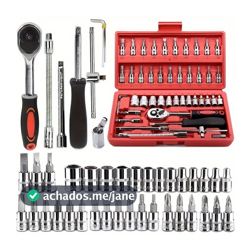 Kit De Ferramentas 46 Peças Jogo De Soquetes Chave Catraca Reversível Com Maleta Jogo De Ferramentas Completo