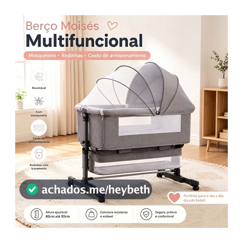 Berço Balanço Portátil Com Mosquiteiro, Trava De Segurança Regulável, Uso Para Bebês Até 3 Anos - Escolha da Mamãe！