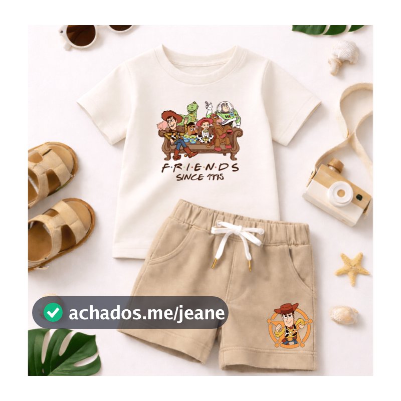 Conjunto Infantil Juvenil - Para meninos Estilosos -  Verão - Conjunto Toy -  Estampa divertida -  Camiseta em Algodão