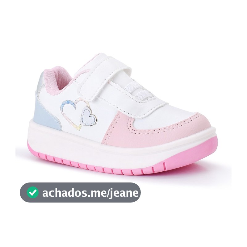 Tênis Menina feminino Rosa Branco Casual e Antiderrapante com Velcro Para Crianças
