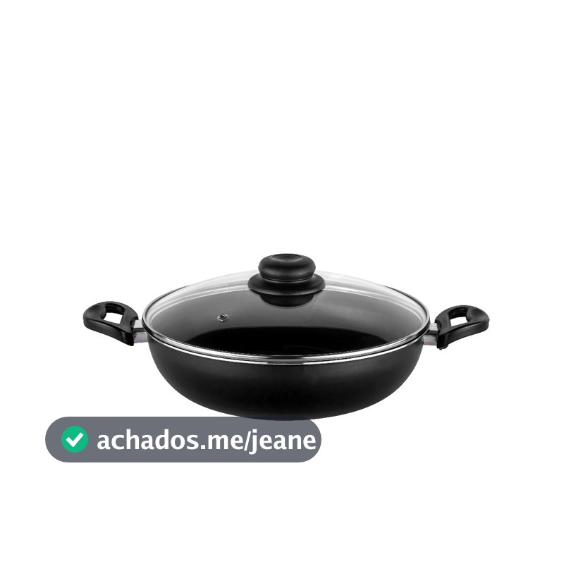 Frigideira Wok Antiaderente 28 Cm Teflon com Tampa de Vidro