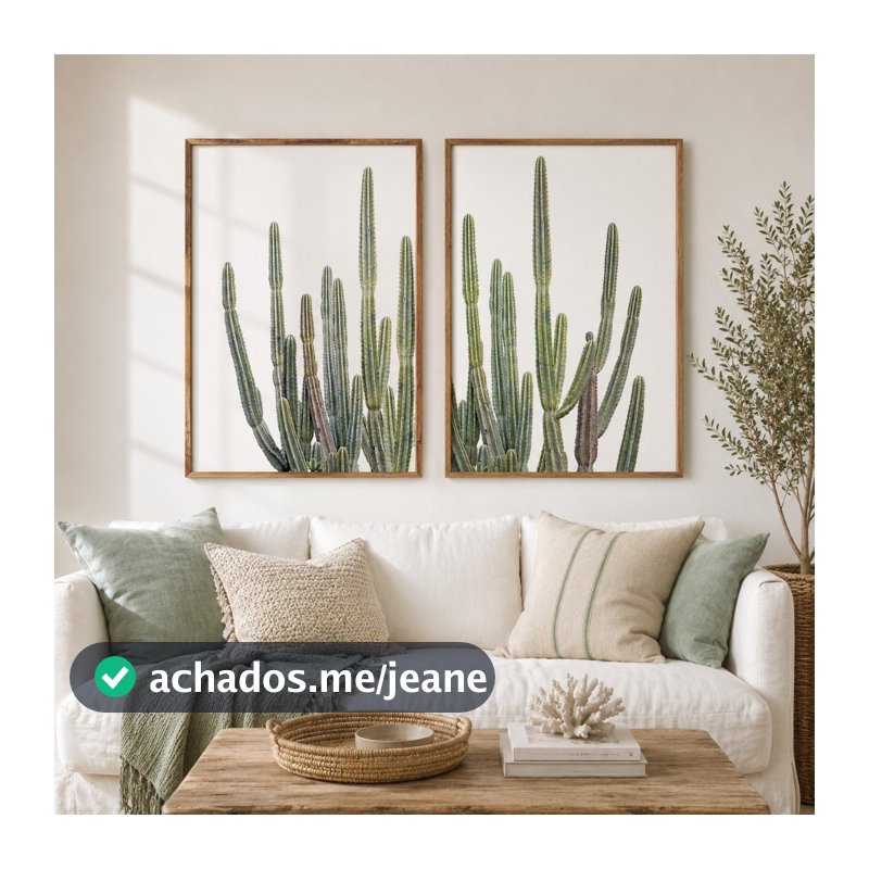 Kit 2 Quadros Decorativo Cactos Fundo Neutro