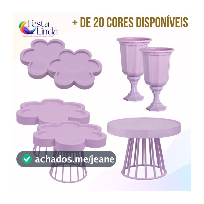 Kit Festa 1 Boleira Roma 23cm + 2 Porta Doces + 2 Bandejas Flor + 2 Vasos Gregos - Diversas Cores
