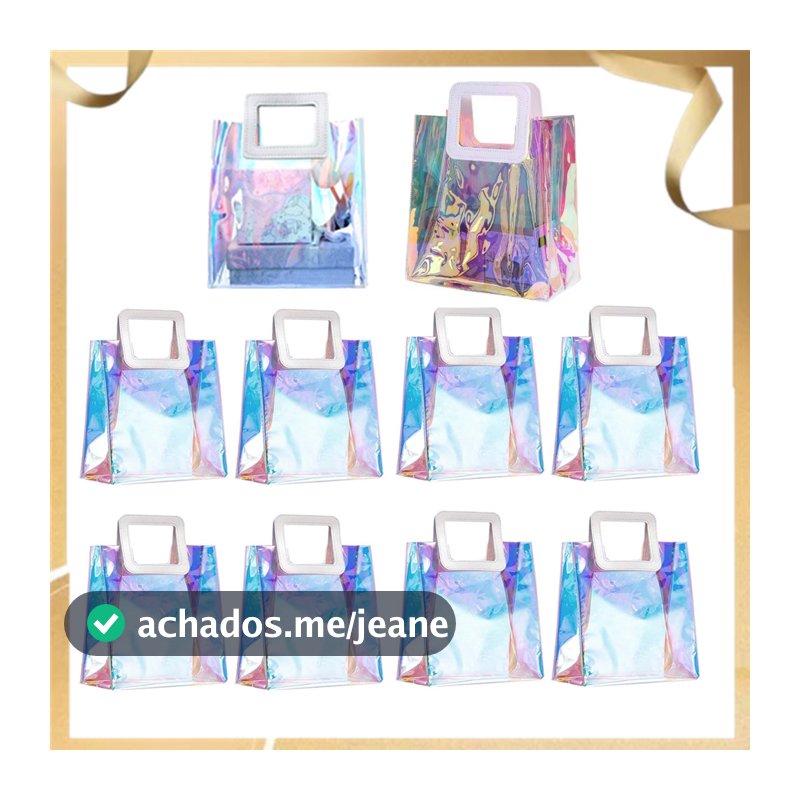10-40 peças, Sacola holográfica com arco-íris, bolsa de PVC, para presentes de festa de feriado，20x18x10 cm