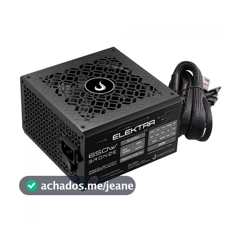 Fonte Rise Mode Elektra, 650W, 80 Plus Bronze, PFC Ativo, Preto, RM-PSU-ELK-650-B