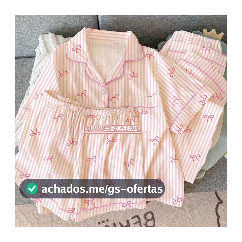 Conjunto De Três Peças De Verão : Pijama Fino Em Nuvem Para Mulheres , Lindo E Doce , Nó De Borboleta , Roupa De Casa