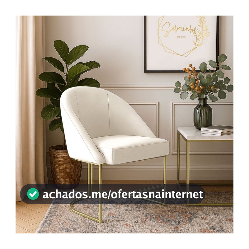 Banqueta Poltrona Lua Penteadeira E Salão Com Base Metálica Dourada