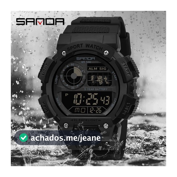 SANDA Relógio masculino esportivo à prova d'água com display LED multifuncional masculino relógio digital