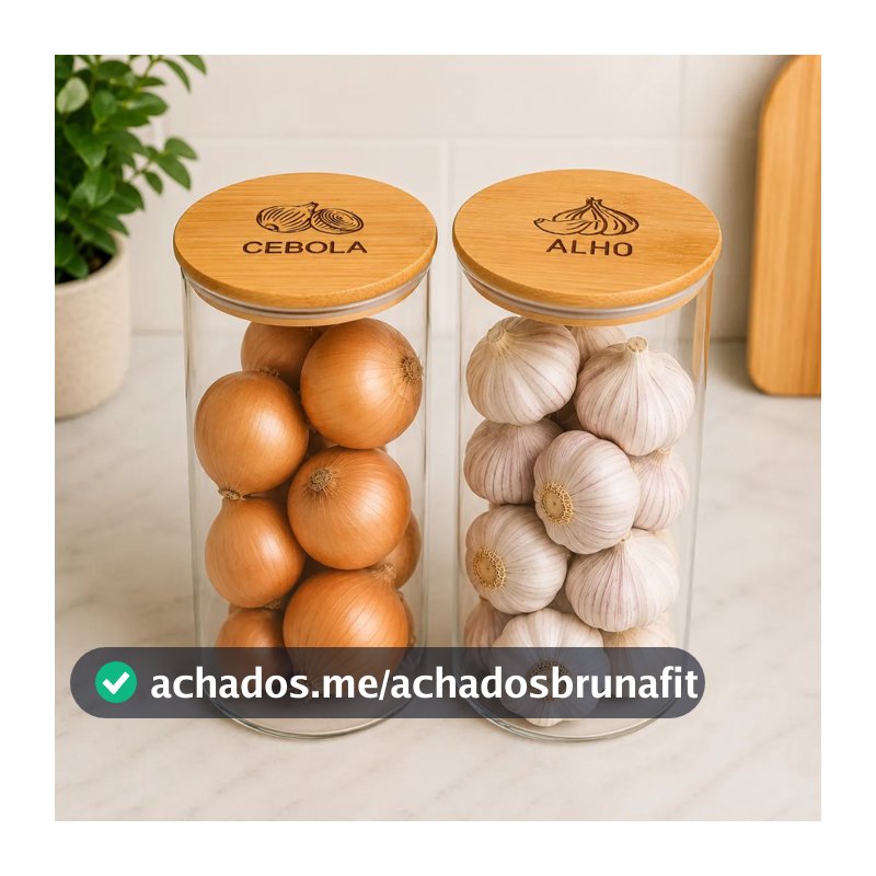 Kit Potes Alho Cebola Sal E Pimenta Organizador Cozinha Tampa De Bambu Transparente Porta Mantimentos Decorativo Cozinha