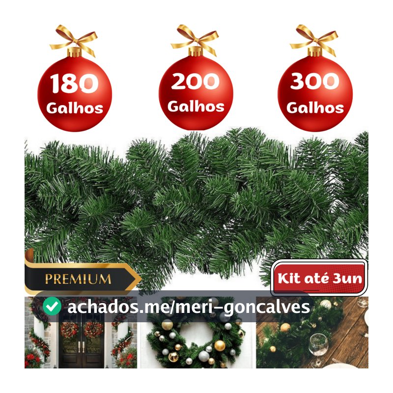 Festão Aramado Natal 300 200 180 Galhos até 2,7M Ramificado Grosso Decoração  Natalina Enfeite