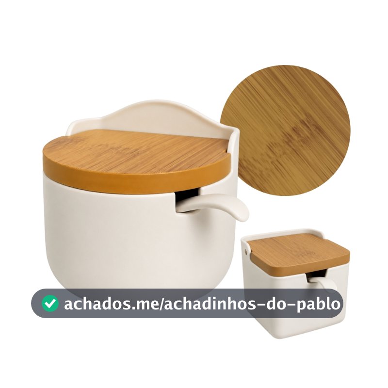 Saleiro de Cozinha com Tampa Estilo Bambu e Acabamento Sofisticado Imitação Cerâmica