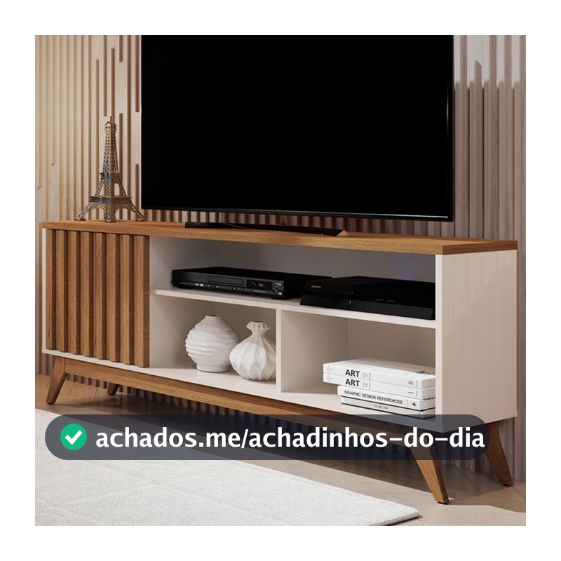 Rack para TV Até 55 Polegadas Malbec Wood Retrô 1 Porta 1 Prataleira Off White/Freijó - Giga Móveis