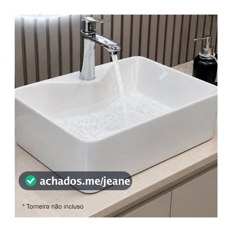 Cuba 40x30 de Porcelana Branca Deka Baby Com Válvula de Click Sobrepor Retangular Banheiro Lavabo