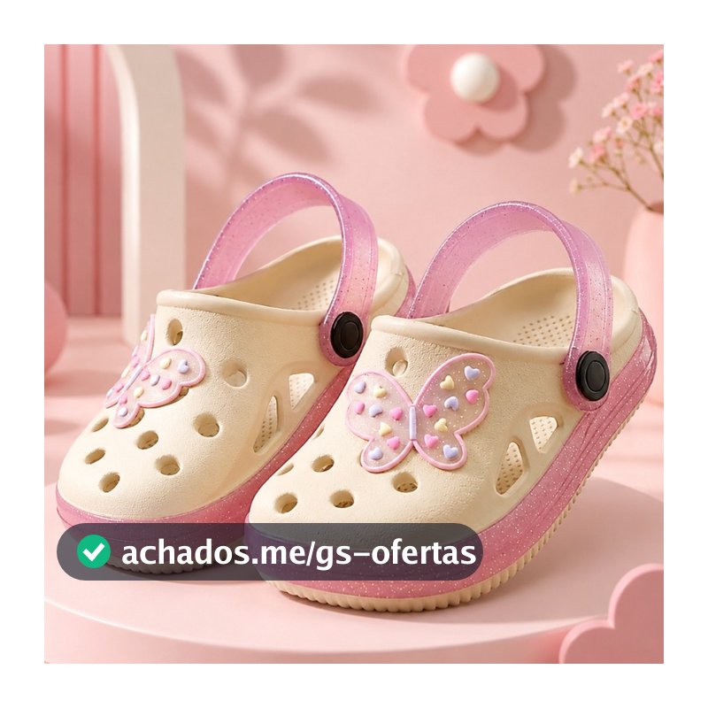 Babuche  Feminino Sandália Fachetada Borboleta Glitter Meninas Delicadas Leve Macio Verão