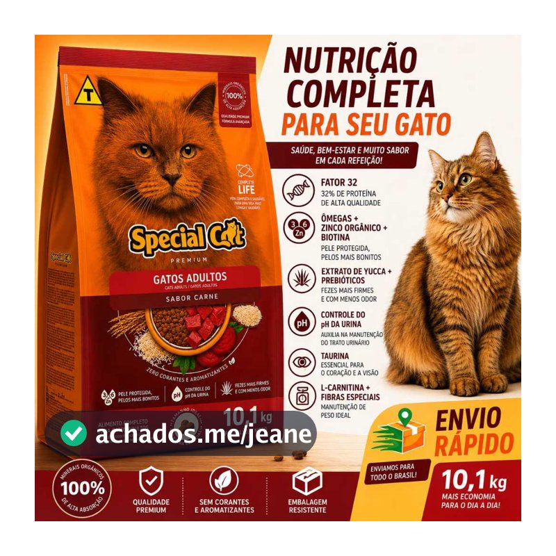 Ração Special Cat Premium Gatos Adultos sabor Carne 10.1Kg