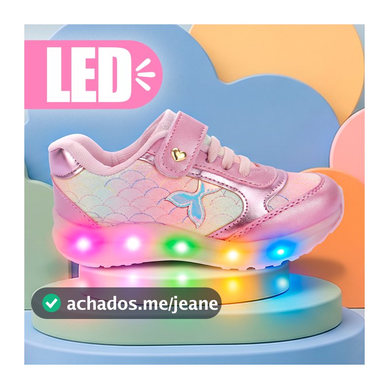 Tenis Infantil Menina Led Feminino Luz Sereia Club Happy