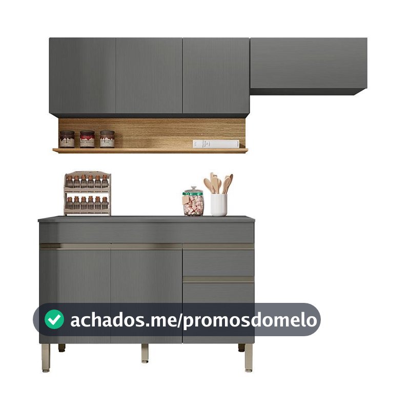 Cozinha Modulada Line Composição 1 Gris Freijó - Kits Paraná