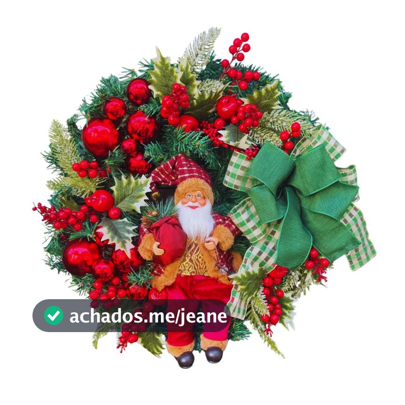 Guirlanda Natal Papai Noel  Artesanal com Luz Led Fada 45 cm