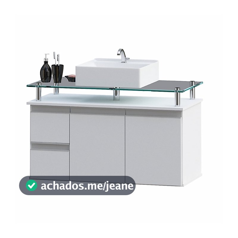 Conjunto Gabinete Banheiro Diamante 80cm MDF + Cuba + tampo de vidro temperado sem espelheira