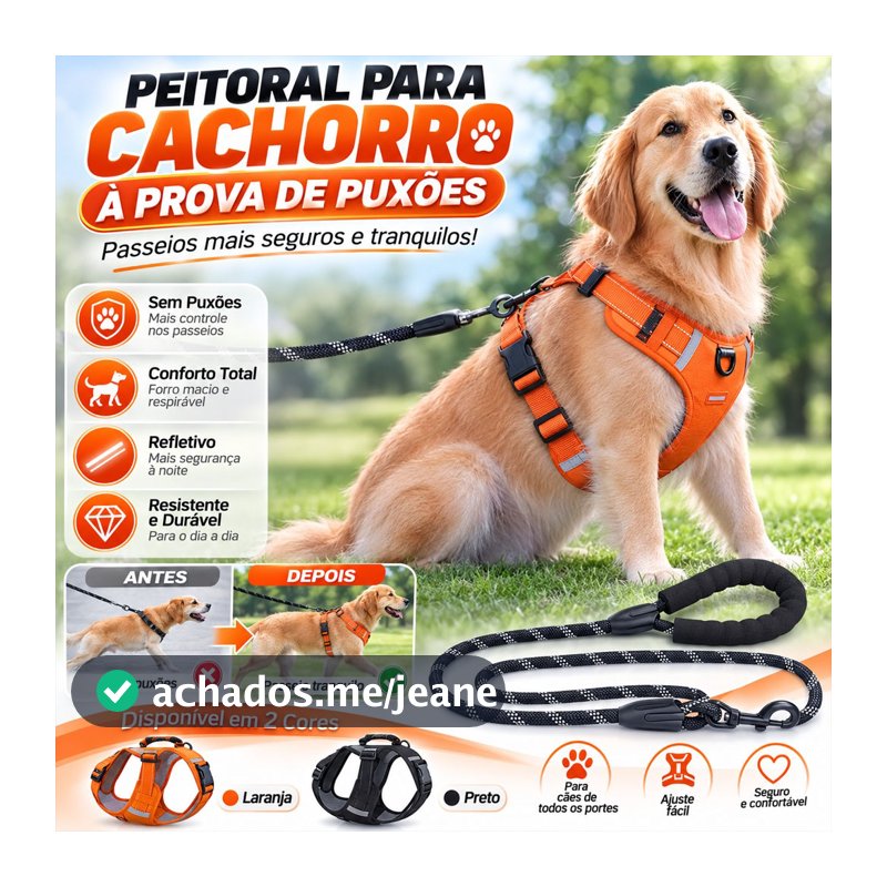 Colete Peitoral Caminhada reflectora ajustável para animais de estimação com pega reforçada
