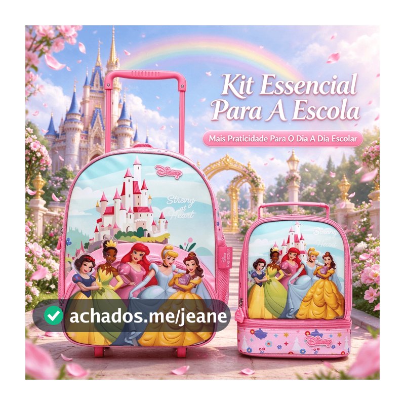 Kit Mochila de Rodinhas Princesas Pré Escolar Feminina Disney