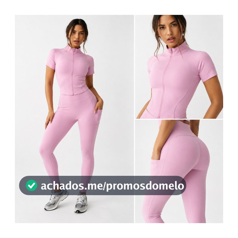Conjunto Fitness Feminino Blusa com Zíper + Calça Legging Poliamida Premium Importada