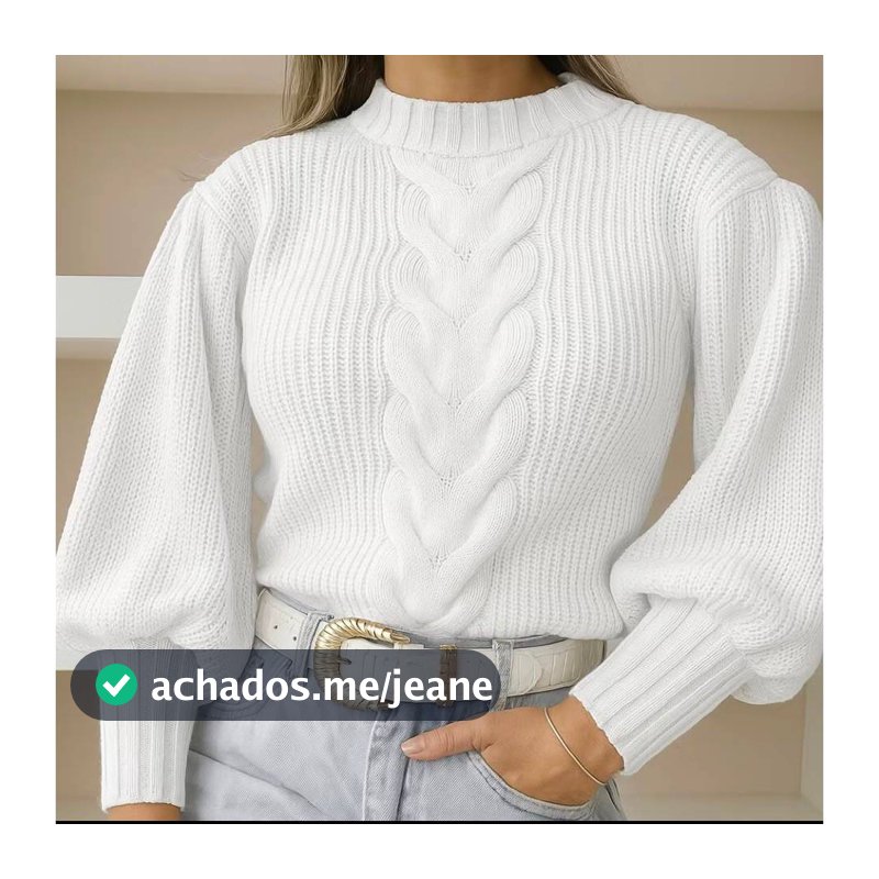 Blusa Poliéster Feminina Tricot Manga Longa com Trança Central Inverno - Nuvem de Lã