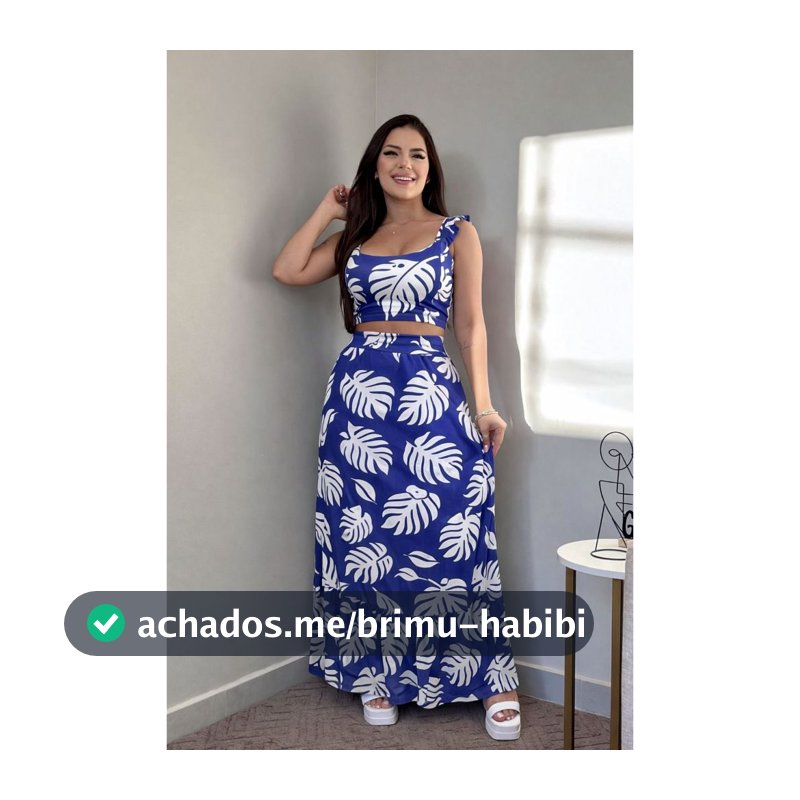 Conjunto Croped e Saia Floral Cropd De Alcinha Com Bojo Tendencia Moda Feminina Verao MicroFribra
