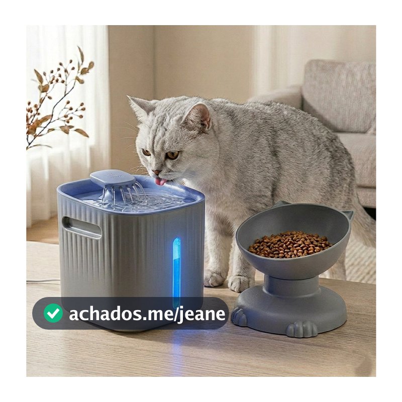 KIT HIDRATAÇÃO PLUS LUME – Fonte Silenciosa com Filtro e Comedouro Acoplado para Gatos  – Funcionamento Silencioso e USB