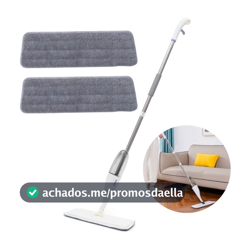 Mop Spray Giratório Limpeza Flash Mágico Rodo Esfregão Com Reservatório + 2 Refil