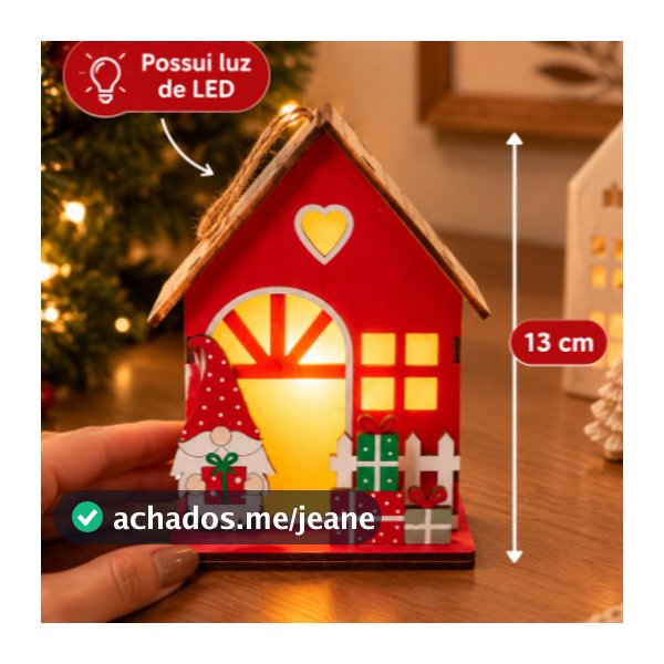 Enfeite de Natal Casinha de Madeira Decoração Natalina Vila Natalina Decorativa para Pendurar Acende a Luz de Led