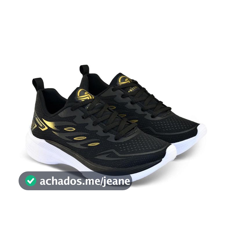 Tenis Masculino Escolar Academia Original FREEDOM Corrida Caminhada Lançamento PRETO e DOURADO