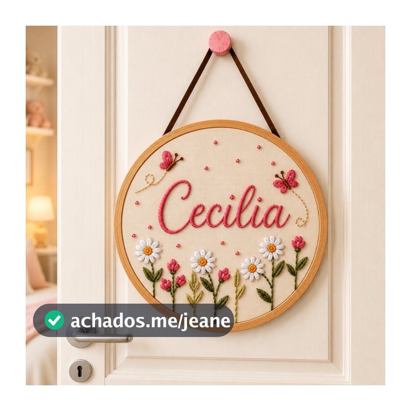 Porta Maternidade Personalizada Nome Floral MDF Não é Bordado e sim....Efeito Bordado