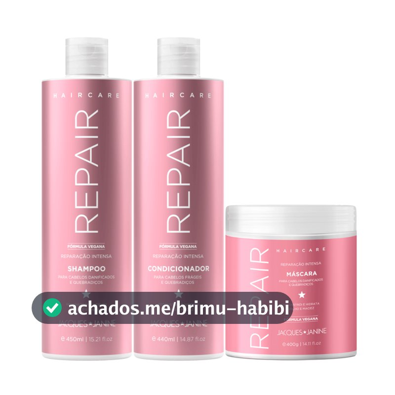 Kit Jacques Janine Hair Care Repair Shampoo 450ml Condicionador 440ml Máscara Reconstrução 400g