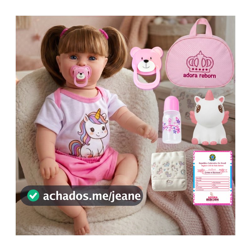 Boneca Bebê Reborn Unicórnio Menina Original Realista de Silicone Pode Dar Banho Com Bolsa Maternidade