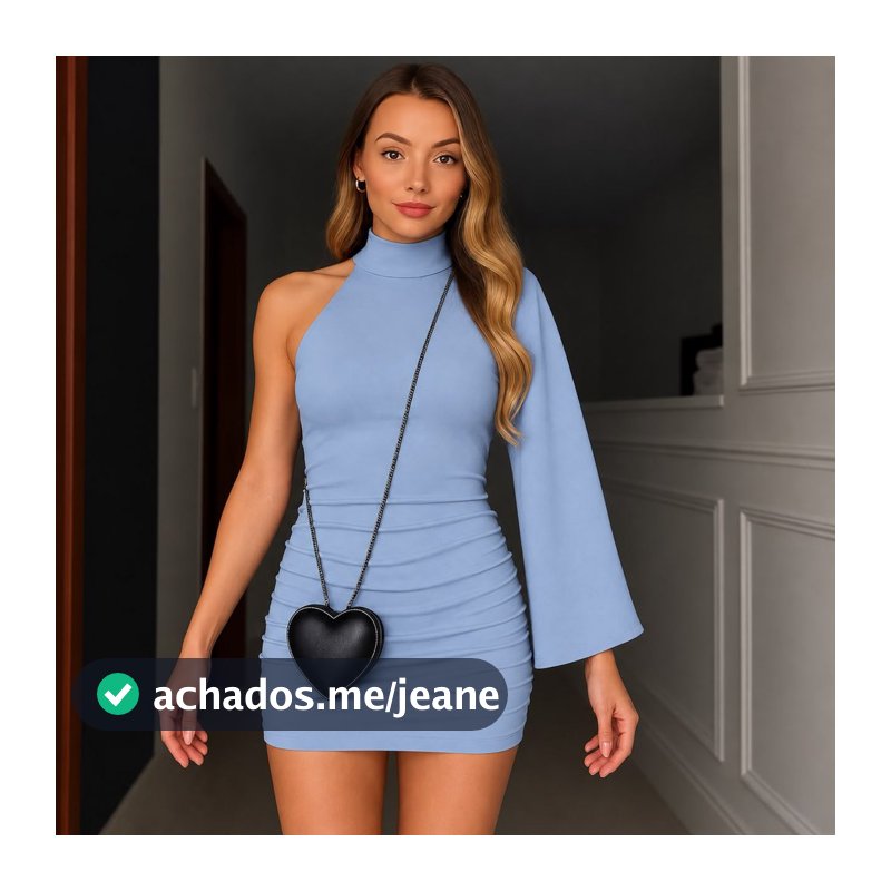 Vestido Curto Estilo Gringa Manga Nula Lateral Com Gola Alta - Ousabella