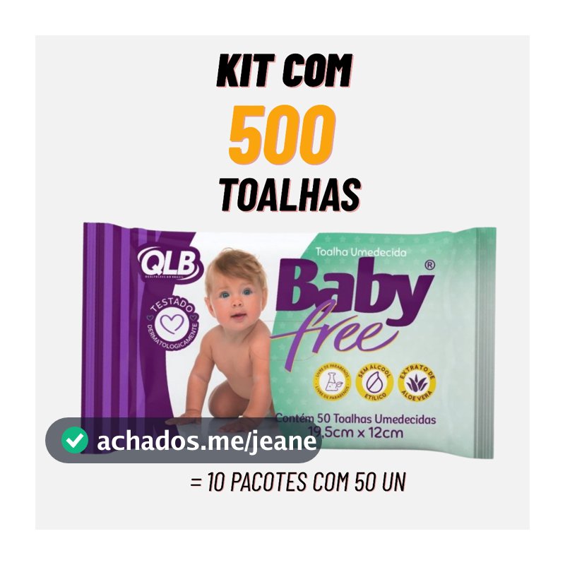 Kit 10 Lenços Umedecidos BabyFree Pacotes 50un Total 500 Toalhas Aloe Vera Hipoalergênico Sem Álcool