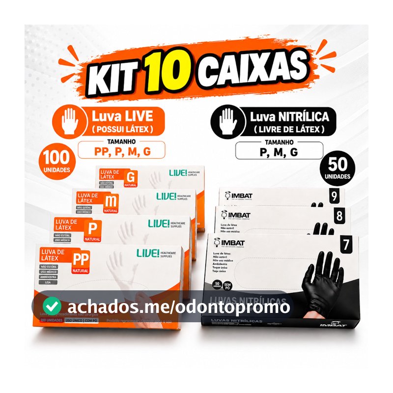 Luva Descartável 10 Caixa Látex Com Pó 100 Unidades Preta Nitrilica Sem Pó 50 Unidades