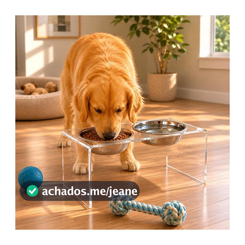 Comedouro Elevado Duplo Para Cães Cachorro Gato Pet Inox Bebedouro Alimentador Acrílico Tigela Ração