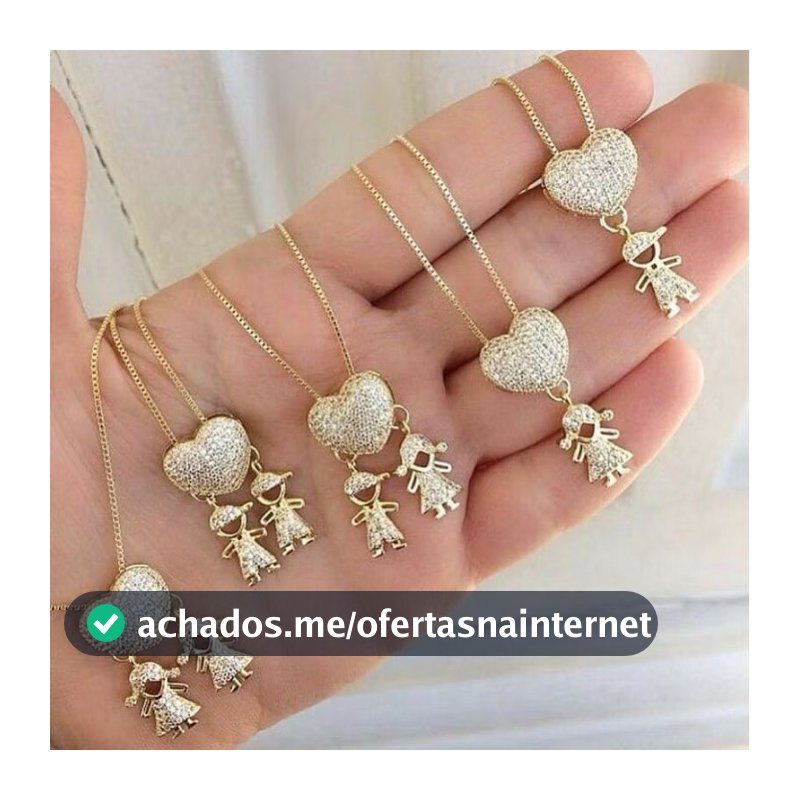 Colar de filhos coração cravejado casal menino menina dois meninos duas meninas banhado a ouro 18k a prata 925