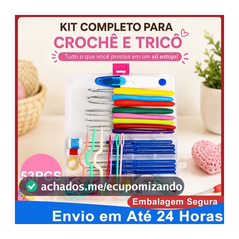 Kit Crochê Completo 53 Peças Agulhas Crochê Silicone 0.6mm5.5mm Iniciante Profissional Estojo Organizador