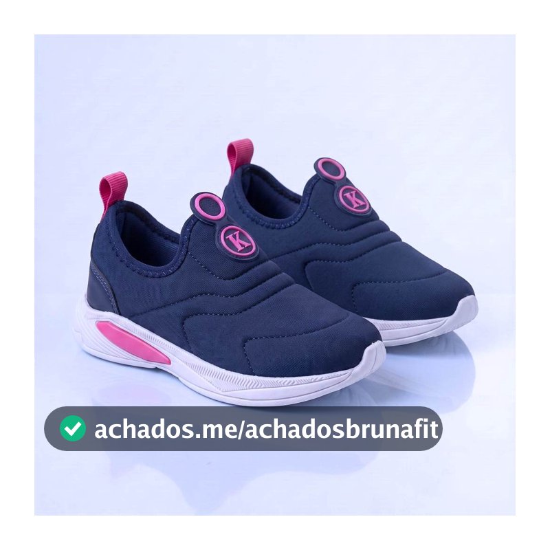 Kidstep Tenis Escolar Infantil Calce Fácil K Feminino Bordado Marinho com Pink