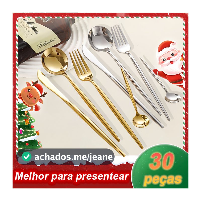🎁 Presente para Mamãe Conjunto de Talheres 16/24/30 Peças de Inox Espelhado Prato Português Ouro/Prata Ideal para Steak