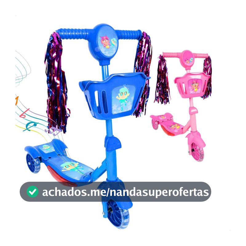 Patinete Infantil 3 Rodas com Led Som e Cesta Menino Menina