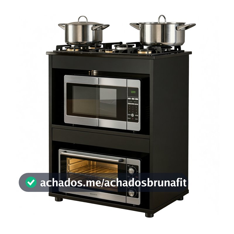Balcão p/ Cooktop 4 ou 5 Bocas Preto Cozinha Moderna Organizador Armário 2 Nichos Tampo - Blue Moby