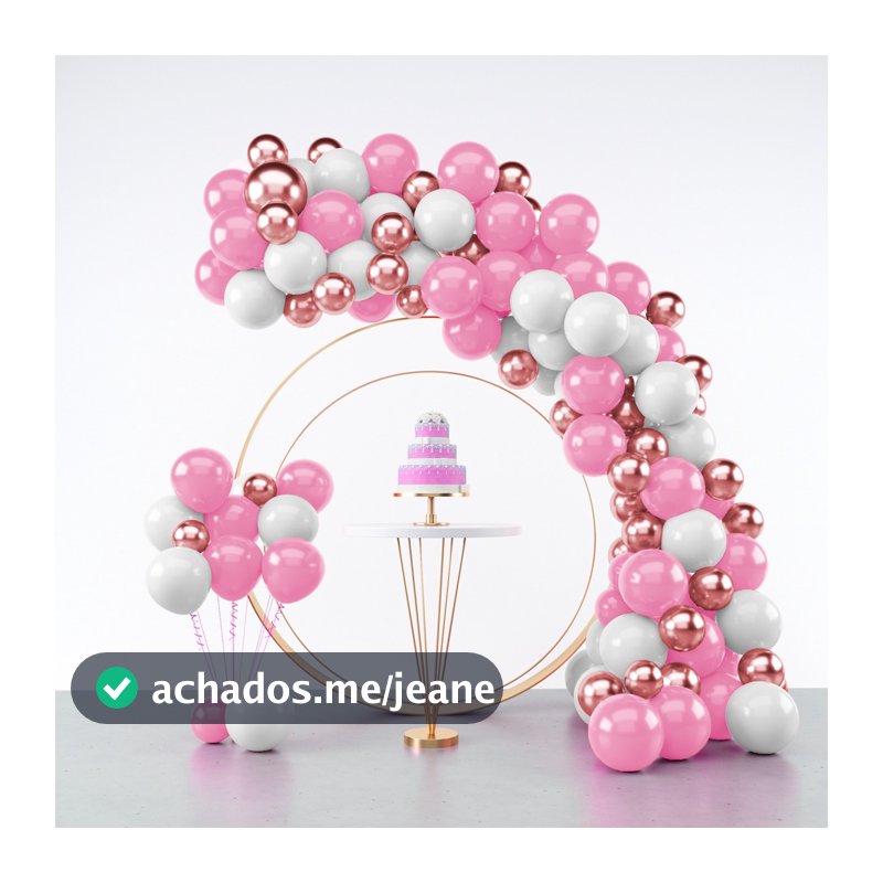 Kit 125 Balões Rosa + Branco + Rose Gold Metalizado - Balão Bexiga Liso/Cromado Para Festas e Aniversários