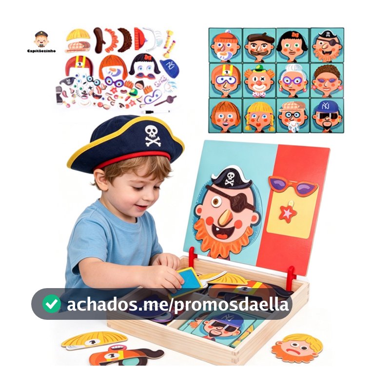 Quebra-Cabeça Magnético de Feições Humanas Brinquedo Montessori Educativo para Crianças de 3 a 6 Anos