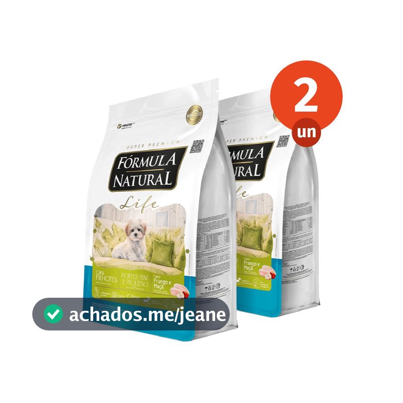Kit 2 Ração Fórmula Natural Life Cães Filhotes Porte Mini e Pequeno 1kg Adimax Total de 2kg
